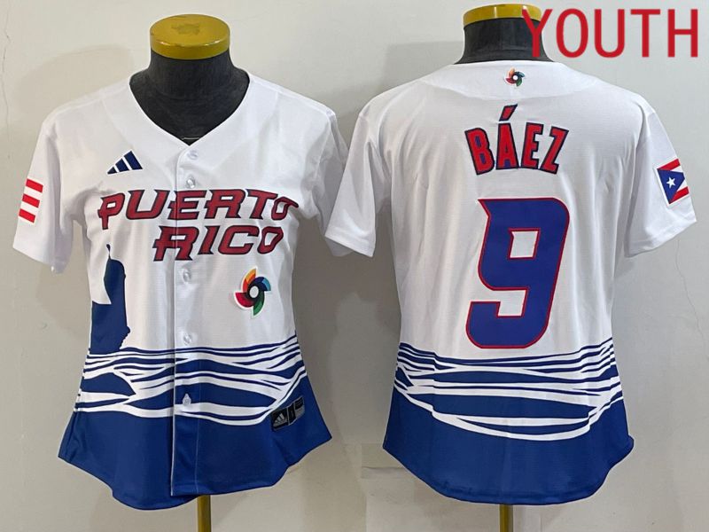 Youth 2023 World Cub Puerto Rico 9 Baez White MLB Jersey7